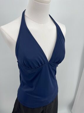 GAP Navy Halter Tankini M Quiet Luxury Nautical Coastal Grandmother Retro 50s